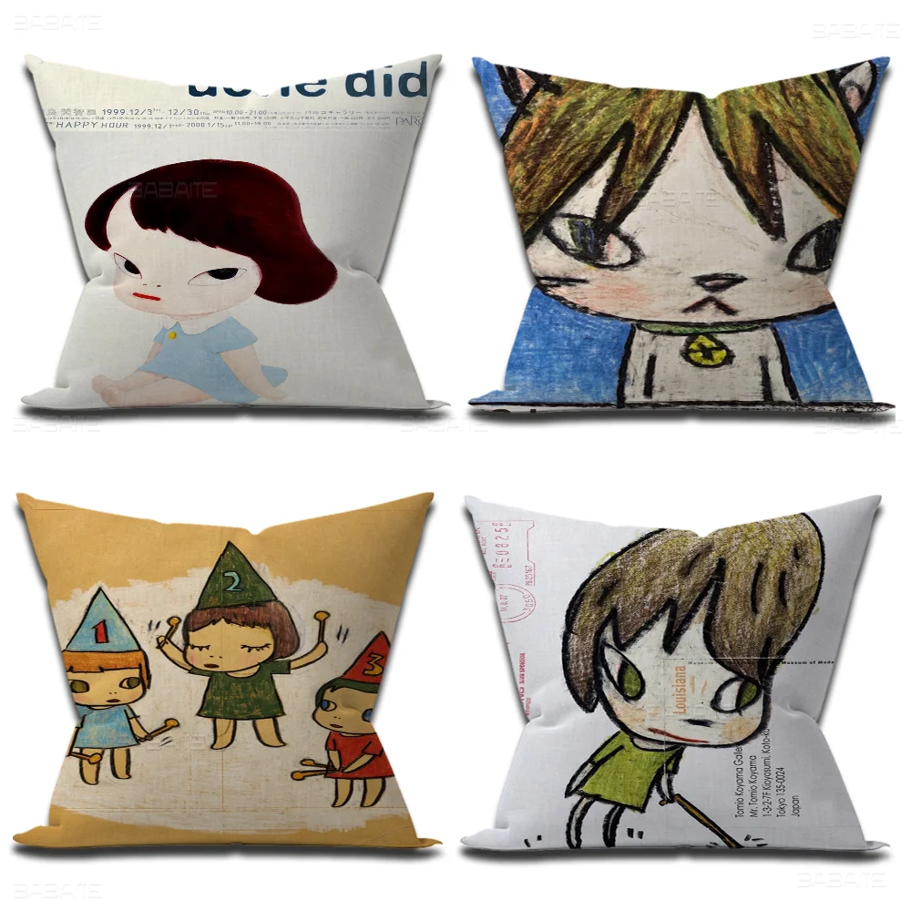 Cartoon Japanese Sleepwalking Dolls Yoshitomo Nara 45*45cm Cushion Cover Pillow Cover Decor Home Pillowcase For Couch Pillow