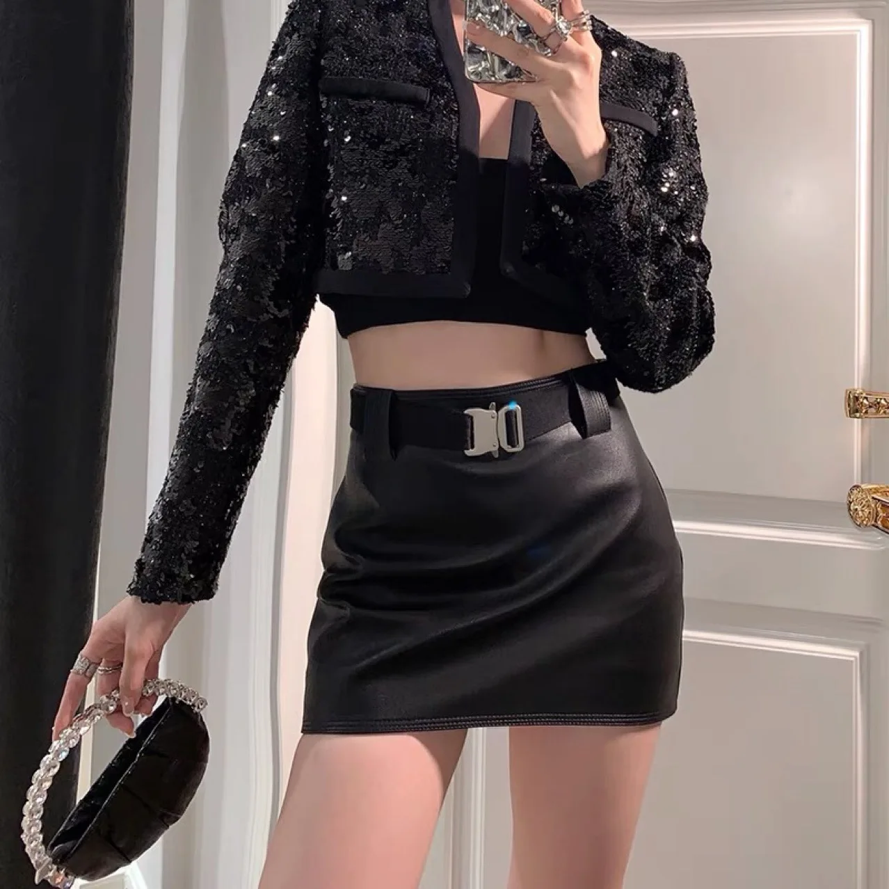 2022  high quality 1017 ALYX 9SM High waist leather skirt design sense buckle PU skirt  DQ1414