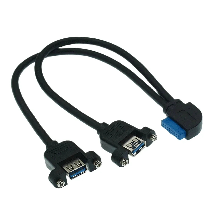 Dual Port Female Screw Mount USB to Motherboard 20pin Header Cable Cord up down Left Right Angle Elbow Type Computer Accessories