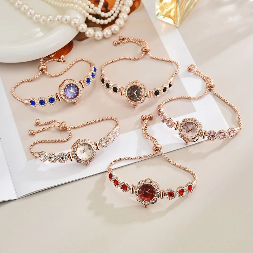 

Наручные часы с декором из страз, разноцветные модные часы с ремешком, женские часы-браслет, элегантные регулируемые кварцевые часы, женский аксессуар