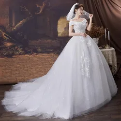 It's Yiiya Wedding Dress White Off the Shoulder Embroidery Short Sleeves Lace up Princess Floor-length Plus size Bride Ball Gown