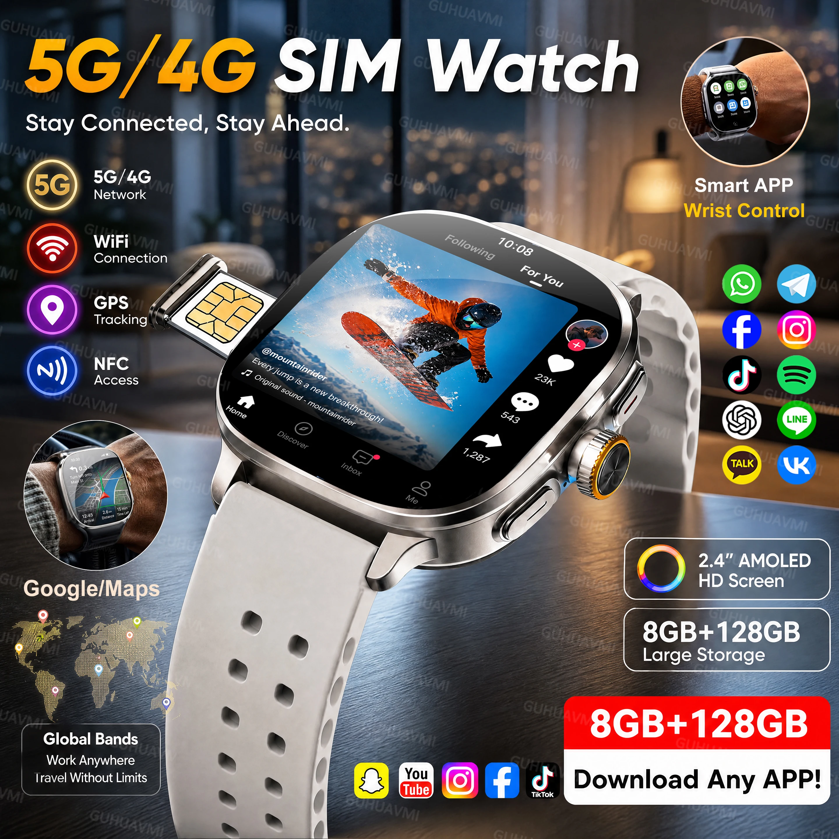 New 5G/4G SIM Card Smartwatch 8GB+128GB 2.4