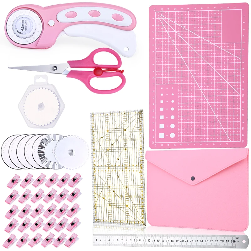 KRABALL Professional Fabric Cutting Tool Rotary Cutter Kit with A3 Mat Blades Sewing Clips Scissors Patchwork Sewing Accessories