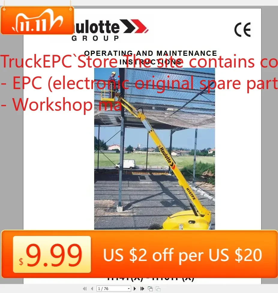

Рабочая платформа TruckEPC Haulotte и руководство по обслуживанию телефонов, обслуживанию и операторам, руководство по эксплуатации, обучение и запасные части 16,2 ГБ