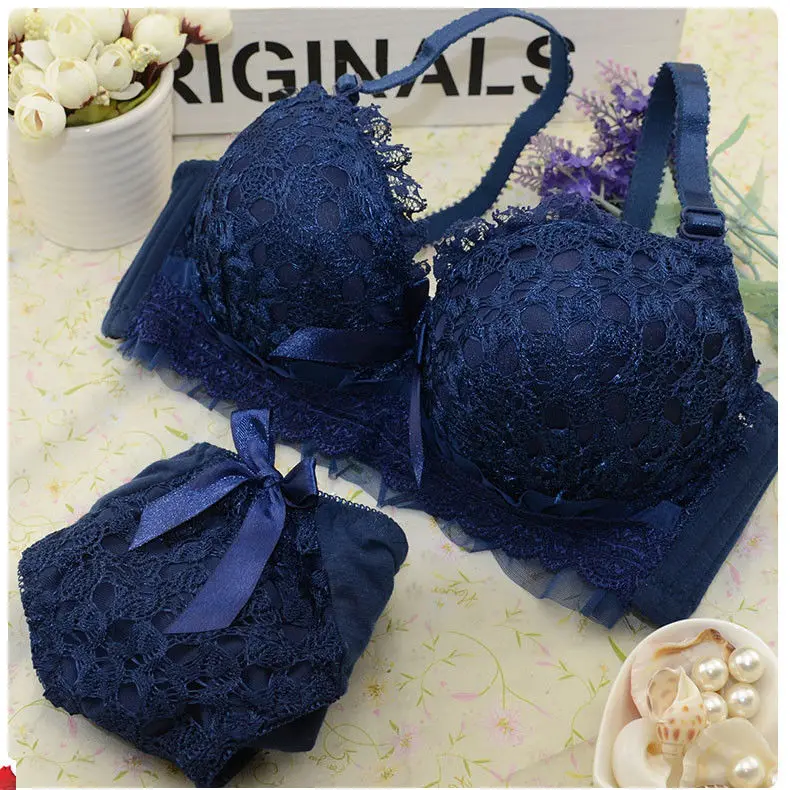 Girl Cheap Bra Set Women\'s Bralette Sexy Lace Push Up Lingerie 3/4 Soft AB Cup Wire Free Brassiere Bra Briefs Fashion Intimates