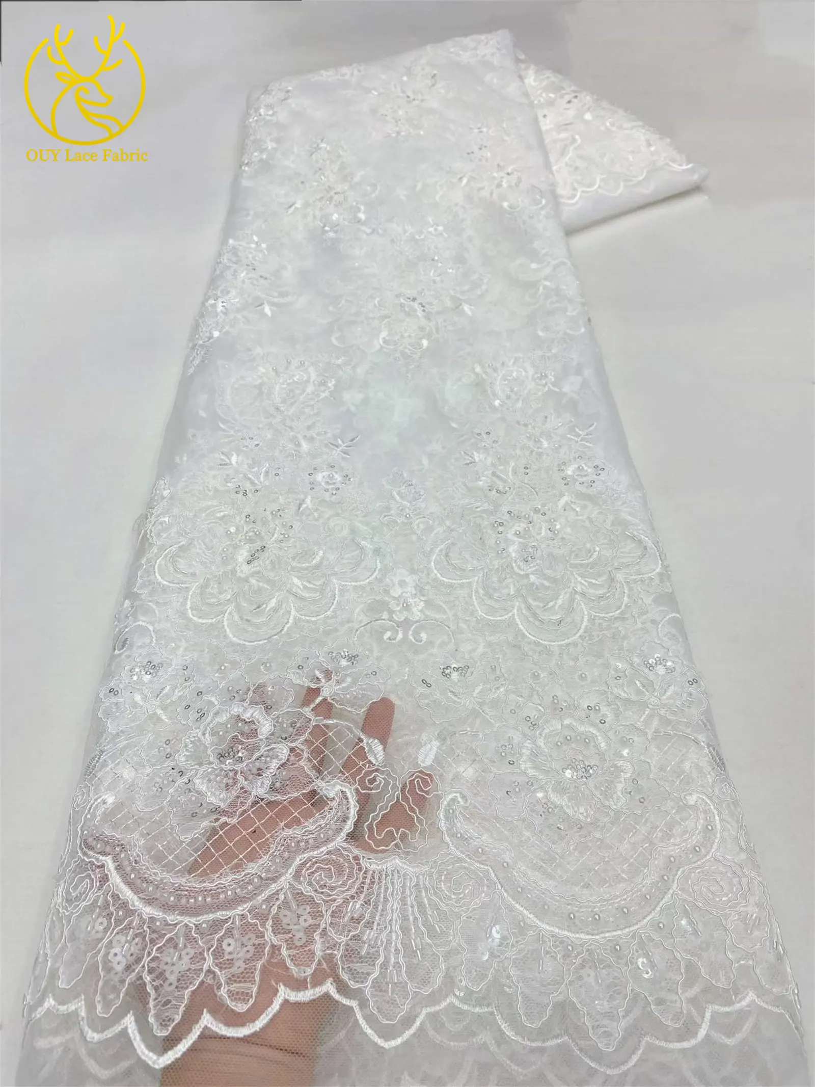 Neuer Stil Pailletten Perlen Stickerei Tüll Spitze Hochwertiger Französischer Netzstoff für 2026 Nigerianisches Braut-Abendkleid Nähen – Detail 6