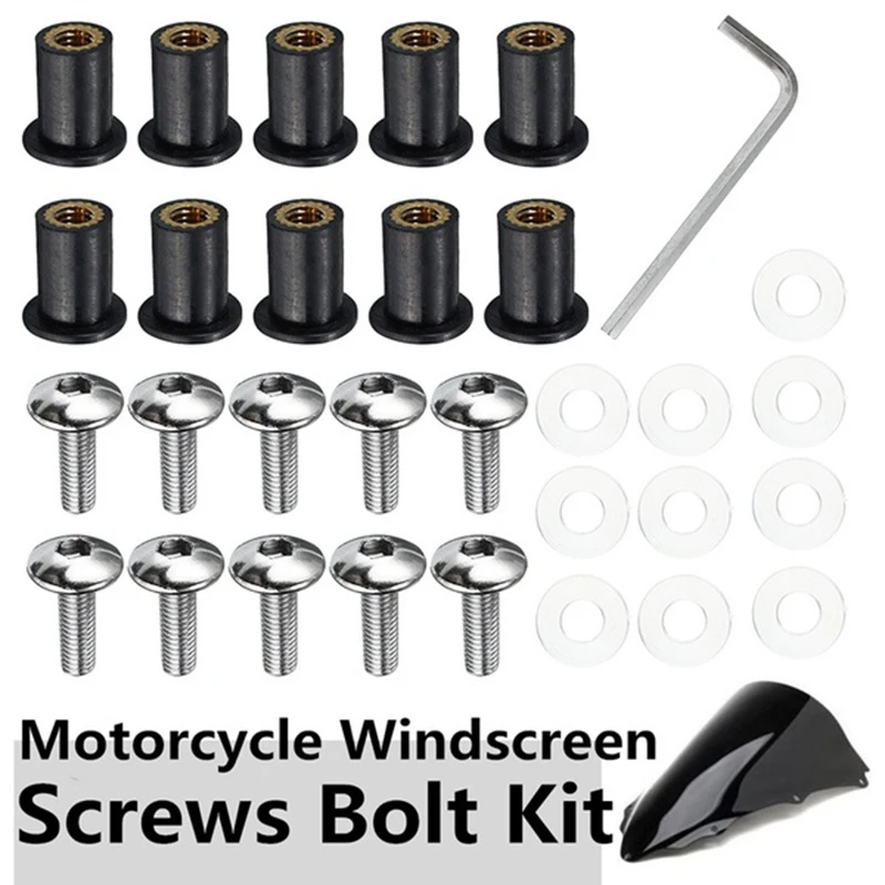 10 Pcs Motorcycle Windscreen Well Nuts M5 Bolt KitTriumph Fairing Cowl Mount Screws 5mm