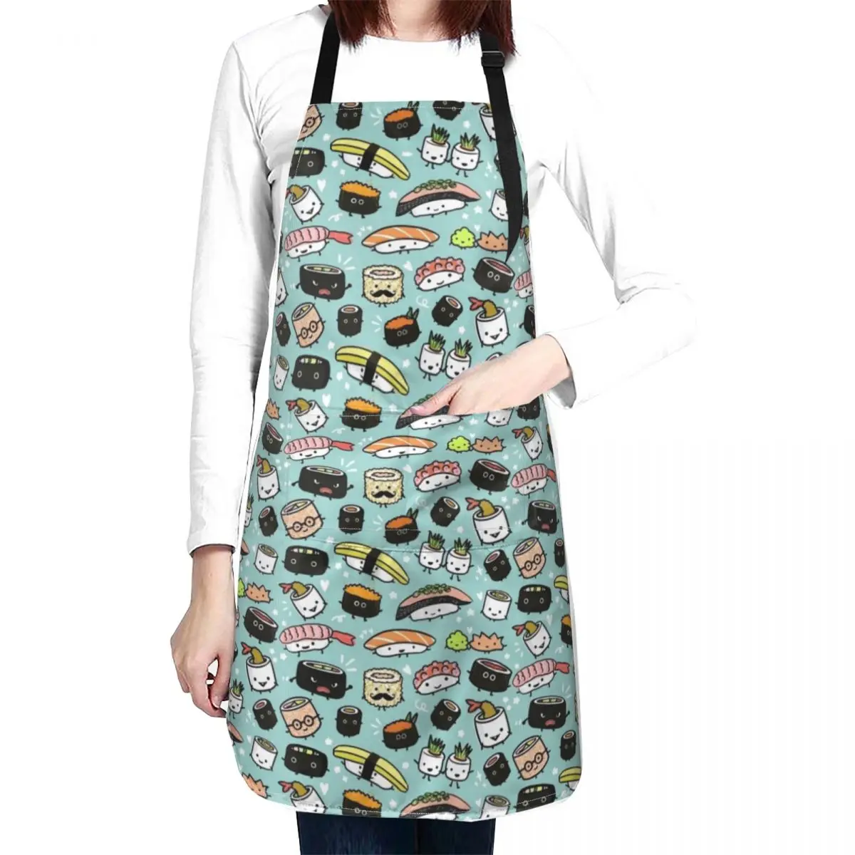 Cute Sushi Pattern Kawaii Sushi Characters Apron For Men Cooking Apron