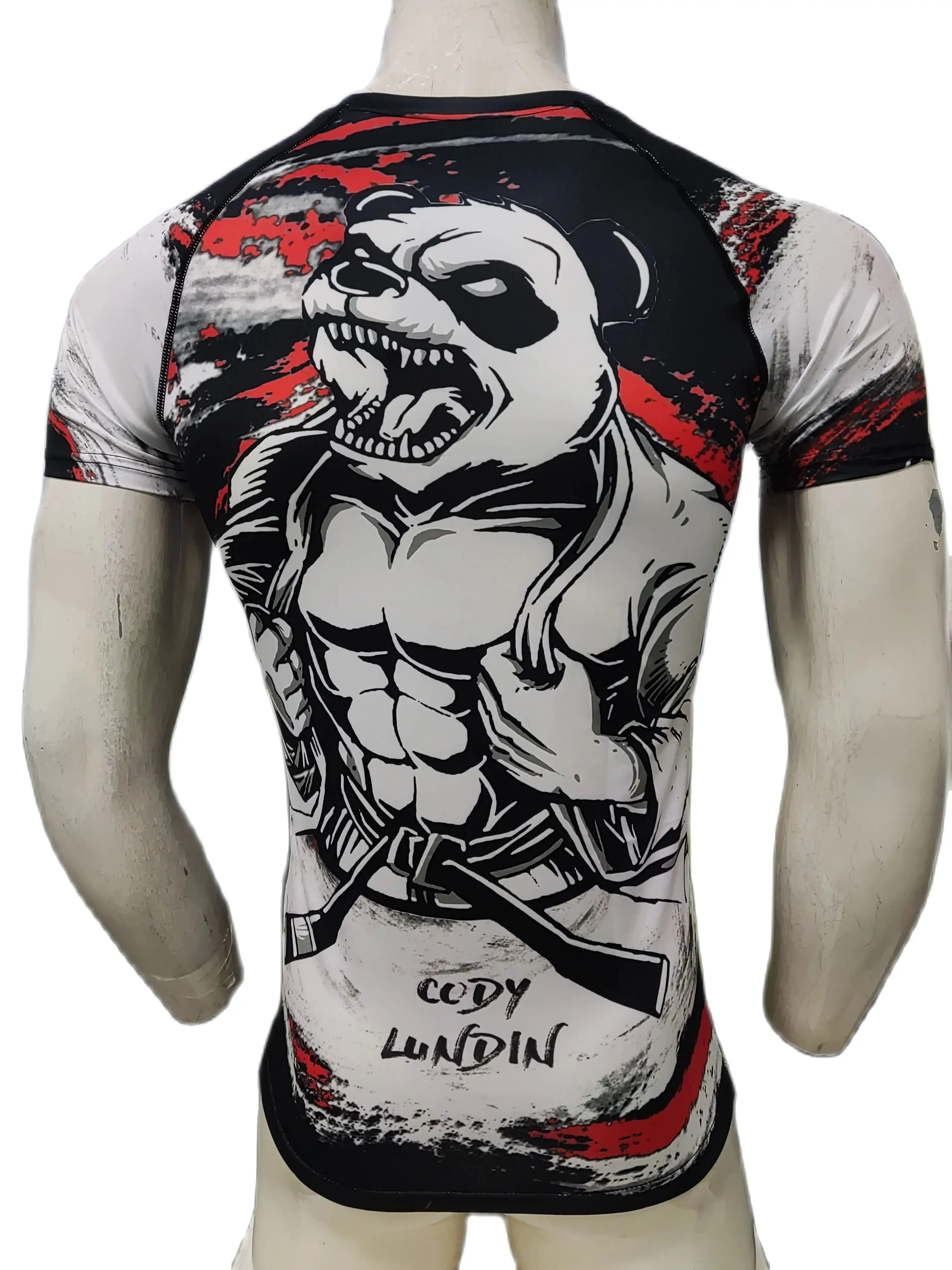 Cody Jiu Jitsu MMA BJJ Rashguard Sublimation Spandex Grappling Short Sleeve Panda Print Compression Training Top Men Casual Tee
