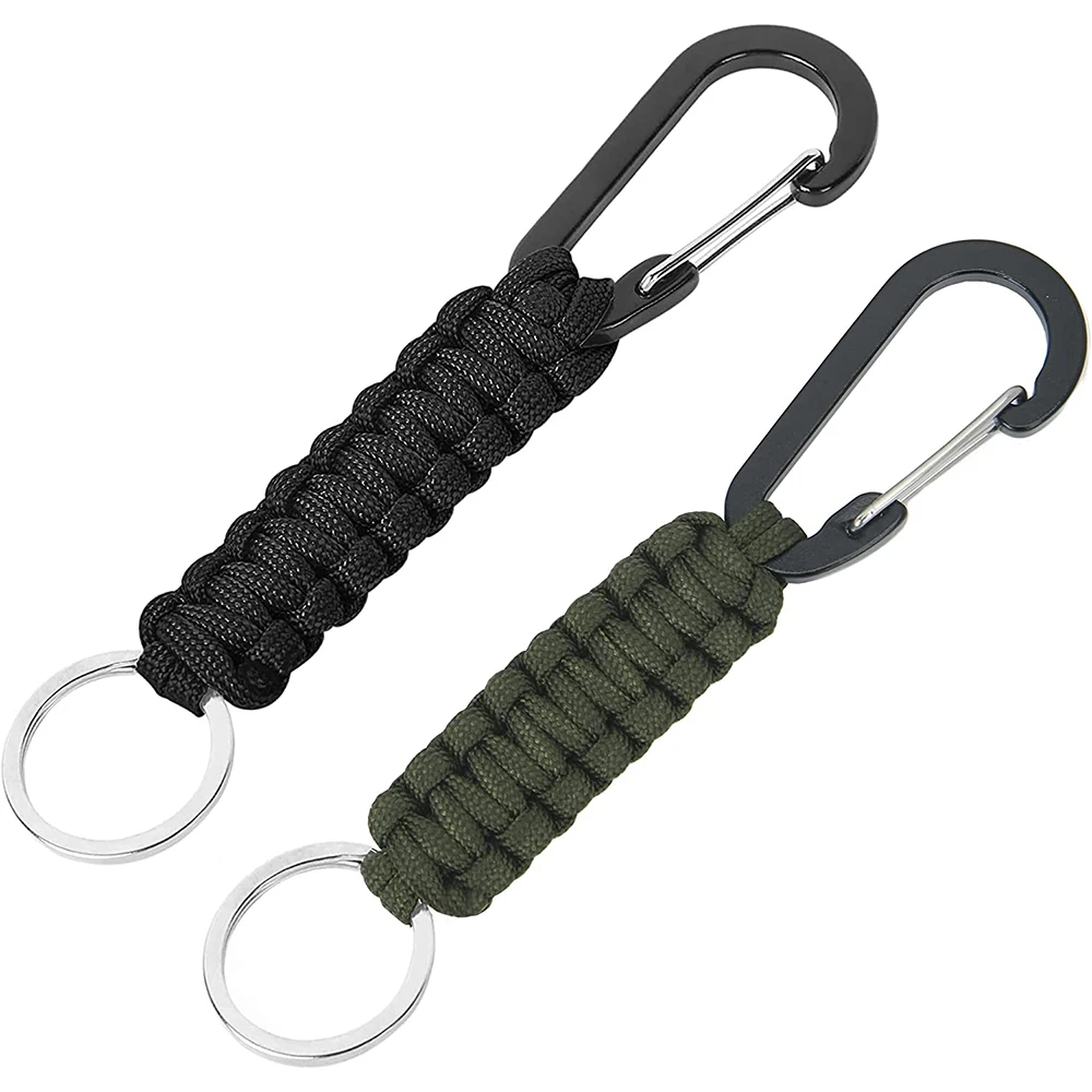 Keychain with Carabiner Military Braided Survival Lanyard Key Ring Hook, 7-core Umbrella Rope Woven Key Ring Hook