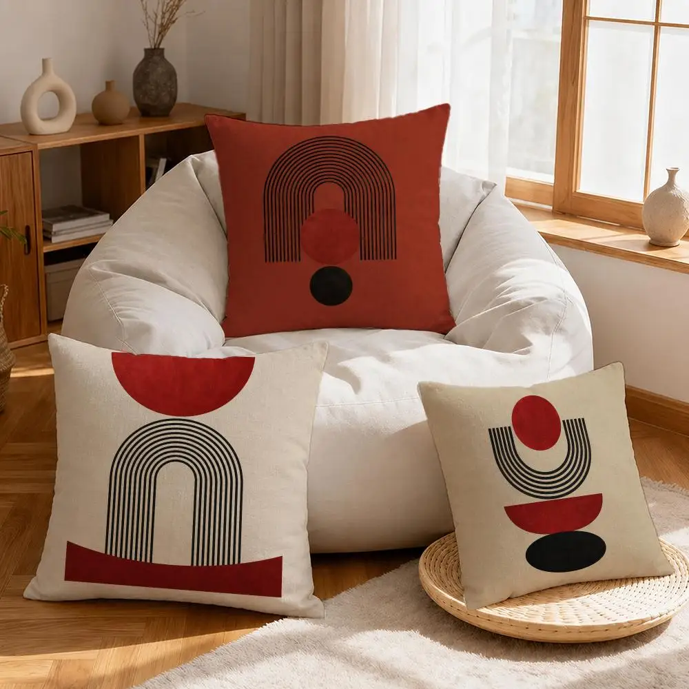 Art Modern Minimalist Cushion Cover Linen Anti-Mite Antibacterial Cushion Cover Invisible Zipper Sofa Decor
