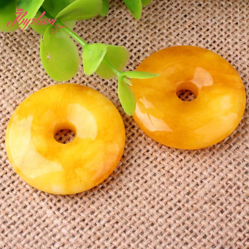 35mm Ring Donut Yellow Carnelian Agates Stone Beads for DIY Accessories Necklace Bracelet Pendant Charms Jewelry Making 1 Pcs