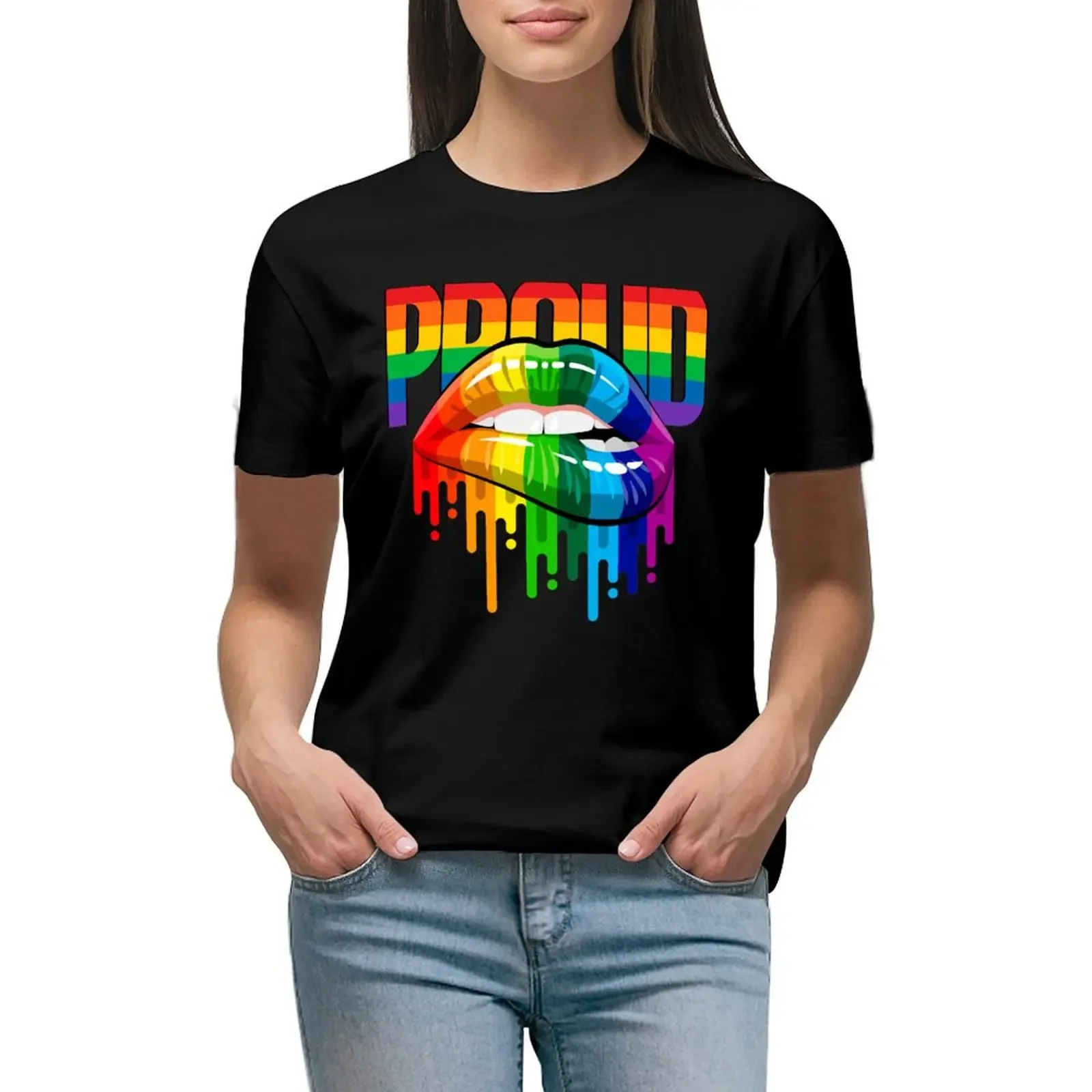 

proud Rainbow Lips Pride T-Shirt plain animal print shirt for girls anime hippie clothes summer blouses woman 2024