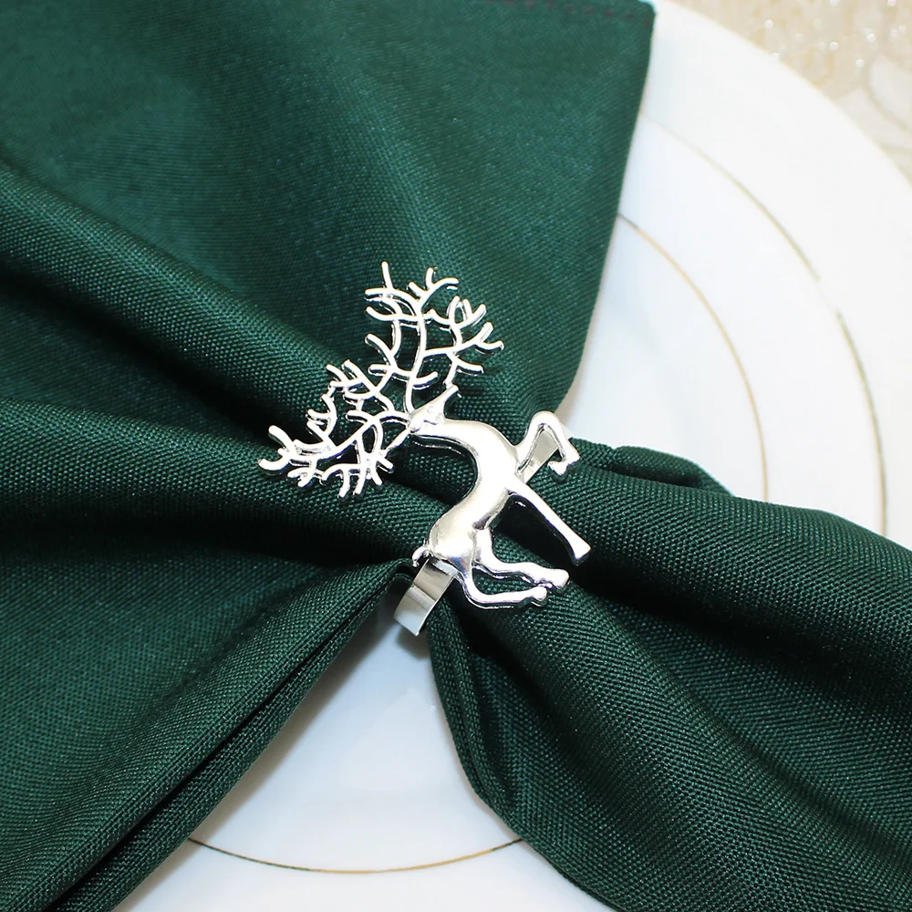 6Pcs Christmas Napkin Rings Silver Deer Napkin Holders Reindeer Napkin Buckle for Xmas Wedding Home Kitchen Table Decor ERC07