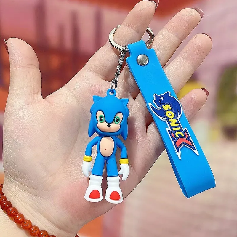 Sonics Keychains Key Rings Cartoon Anime PVC Bag Pendant Accessories Figure Model Dolls Kawaii Children Toys Kids Birthday Gifts