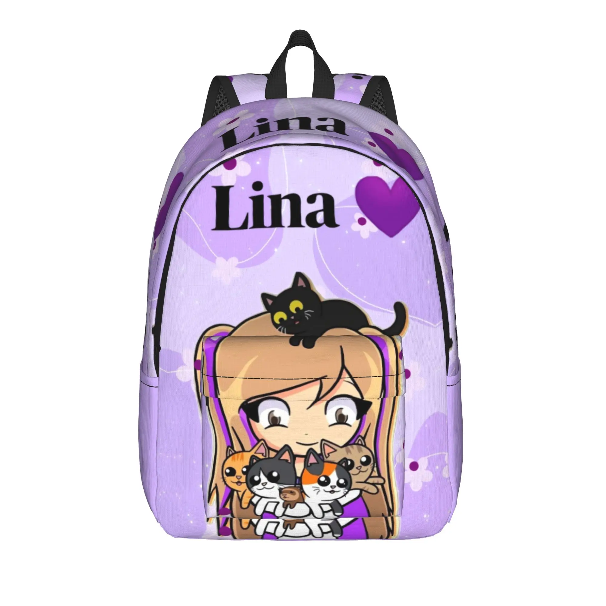 Text Heart Purple Lyna Vallejos Backpack  Boy Girl Polyester Travel Backpacks Pattern Kawaii High School Bags Rucksack
