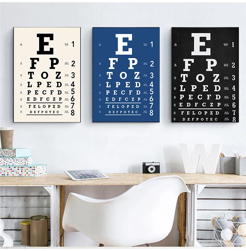 Snellen Eye Chart Canvas Painting Wall Pictures Eye Doctor Gifts Vintage Optometry Eye Chart Art Prints Eye Clinic Decor