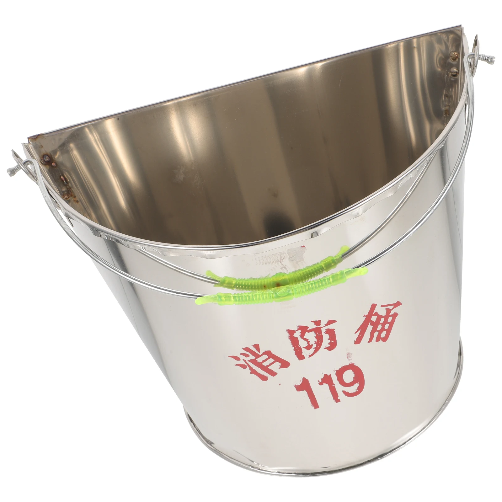 

Stainless Steel Semicircular Bucket Durable Portable Fire Extinguisher Emergency Sand Container Heat Resistant Handle Home Car