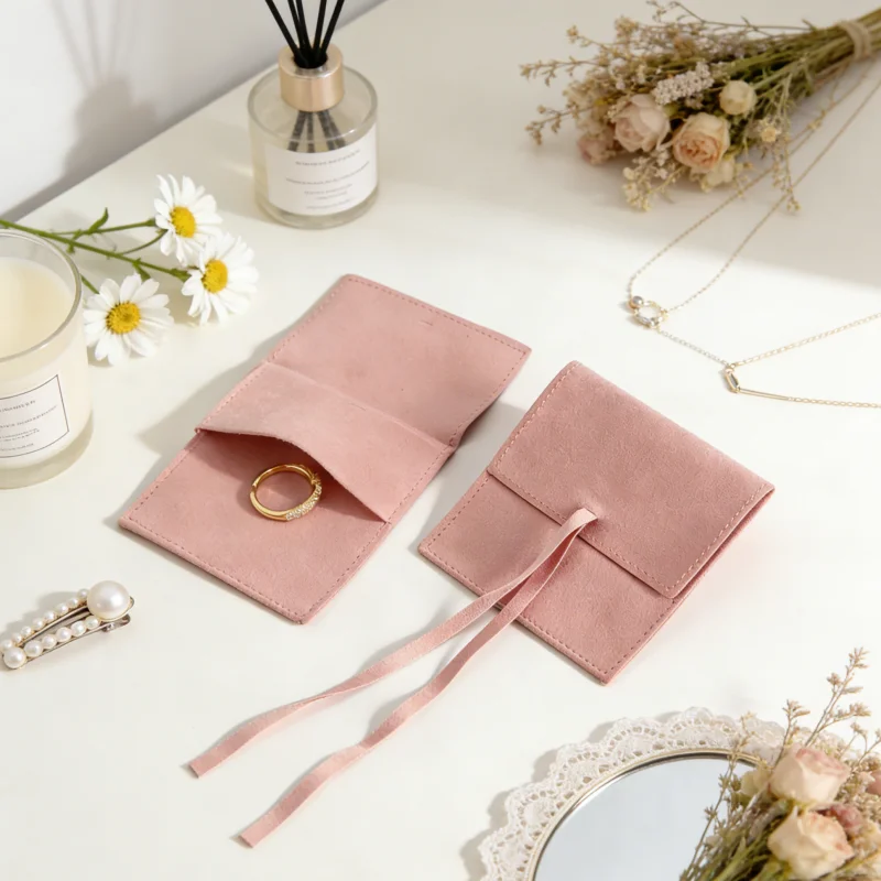 

5Pcs High-End Microfiber Suede Jewelry Pouches with Velvet Flip Design Packing for Anklets Charms and Fashion Bangles Storage