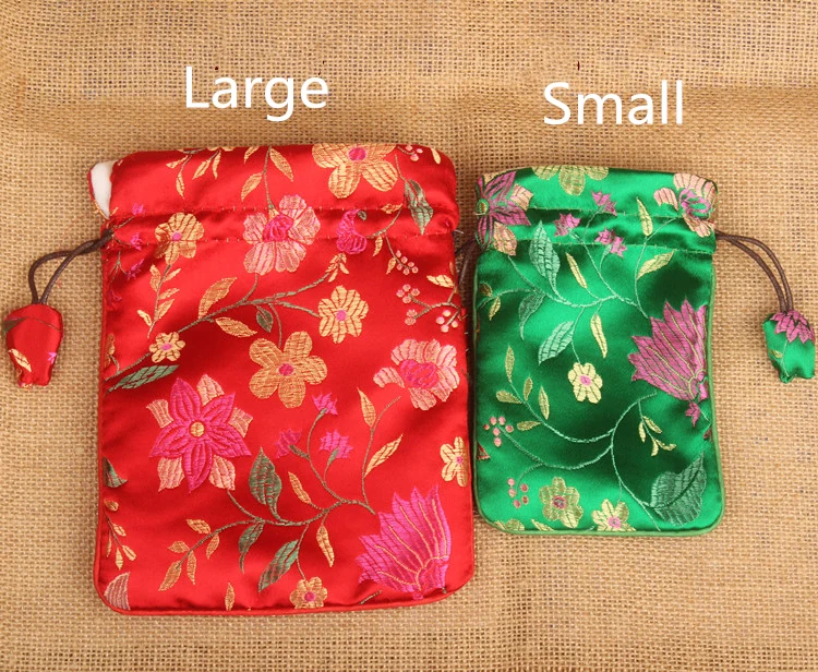 10 Pcs Custom Thicken Small Silk Brocade Drawstring Jewelry Bags Wholesale Fabric Gift Pouches with Velvet lining Storage Bag