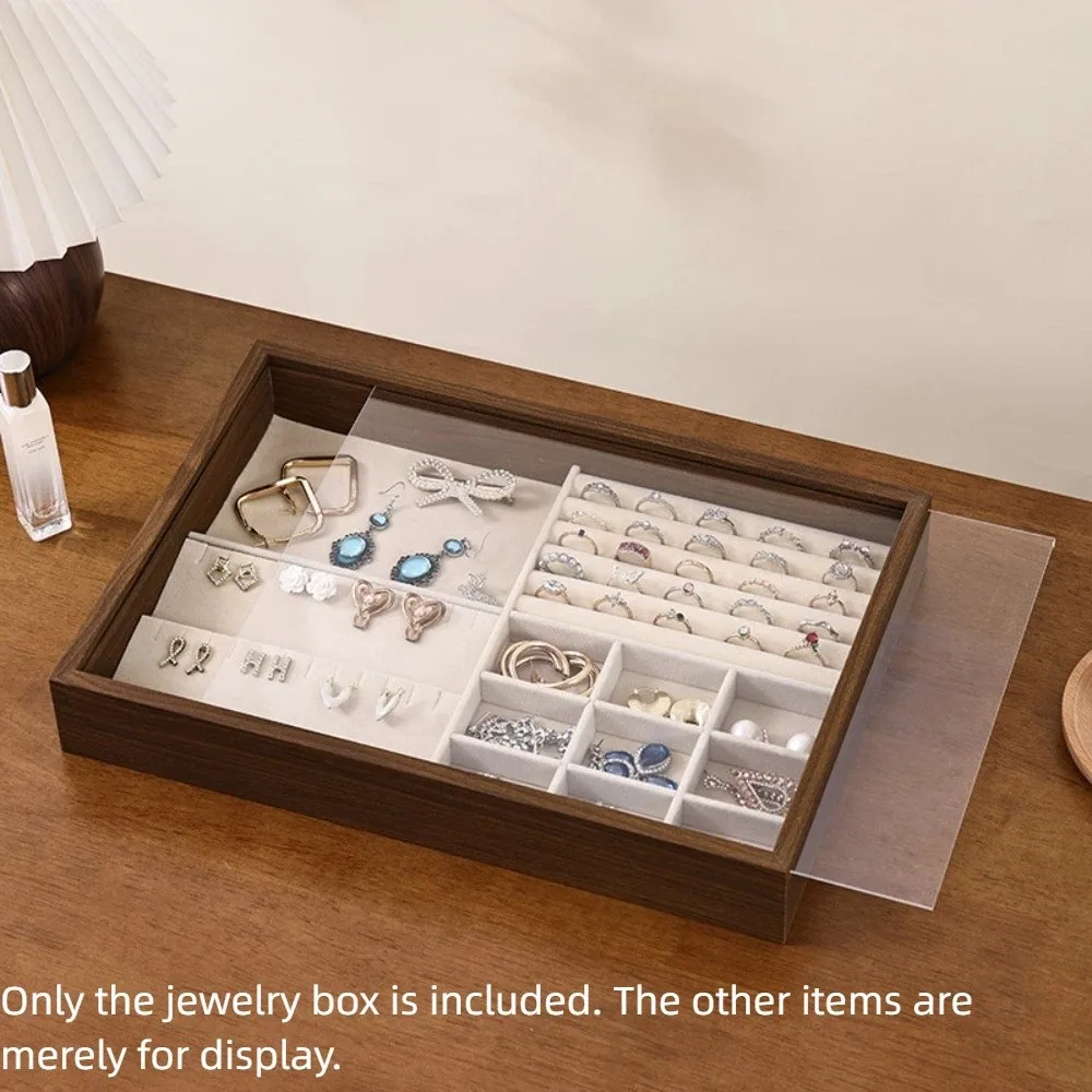 

Walnut Wood Dust-proof Jewelry Box Retro Multifunctional Grain Jewelry Tray Bracelet Necklace Jewelry Organizer