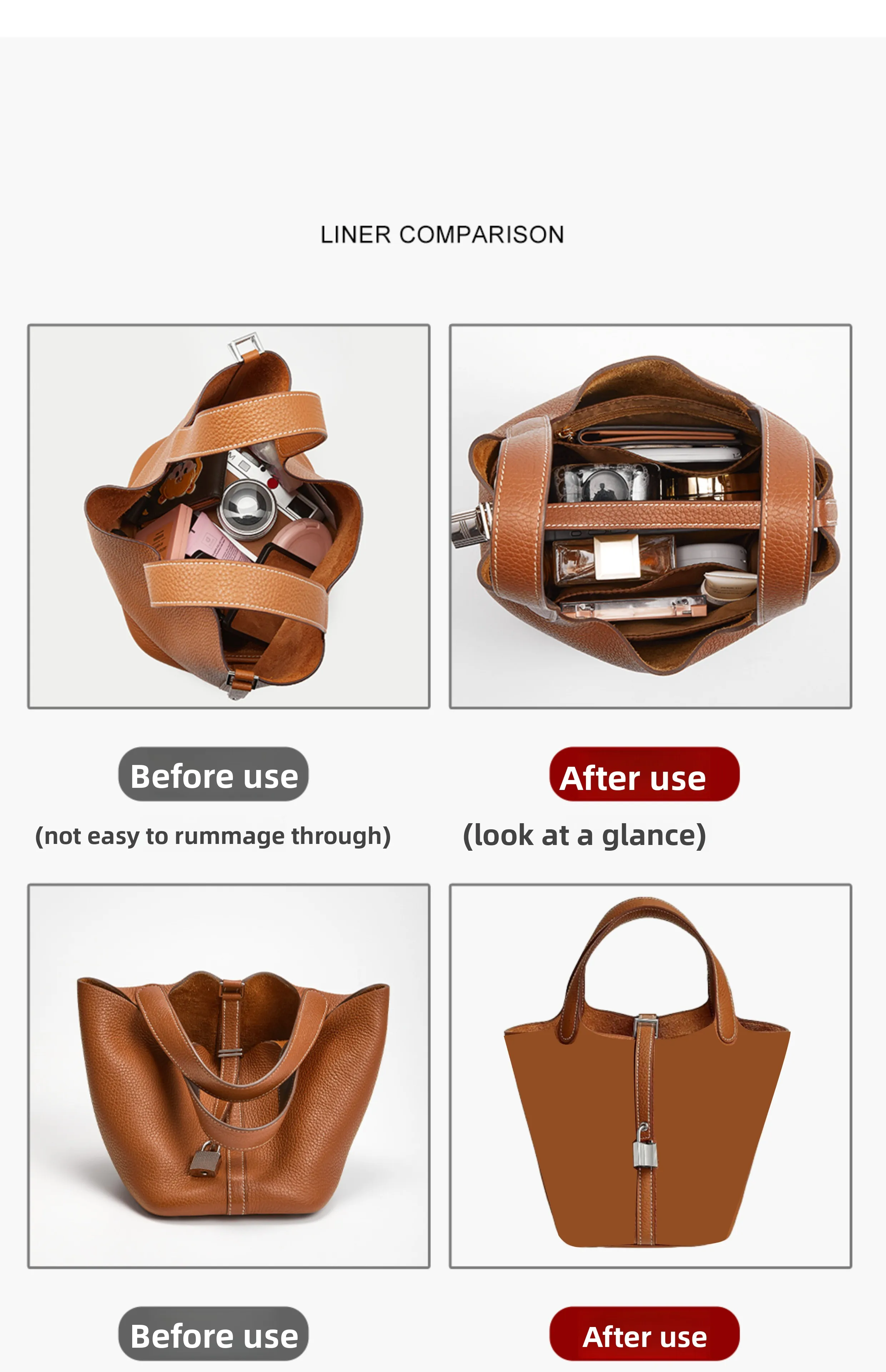 Bag organizer insert For Picotin 18 22 easy to wash and dry quickly bag support storage inner modification bag accessories