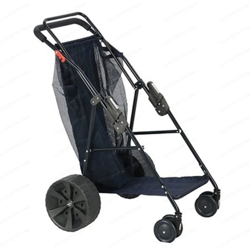 Heavy Duty Stainless Steel 4-Wheel Folding Beach Wagon, Mesh Camping Cart for Fishing & Outdoor Hauling