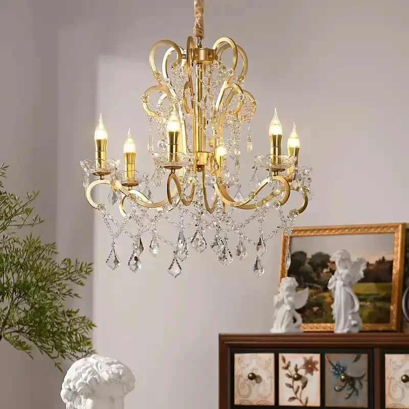 French court style princess room crystal chandelier rural pastoral American luxury retro warm living room bedroom chandelier