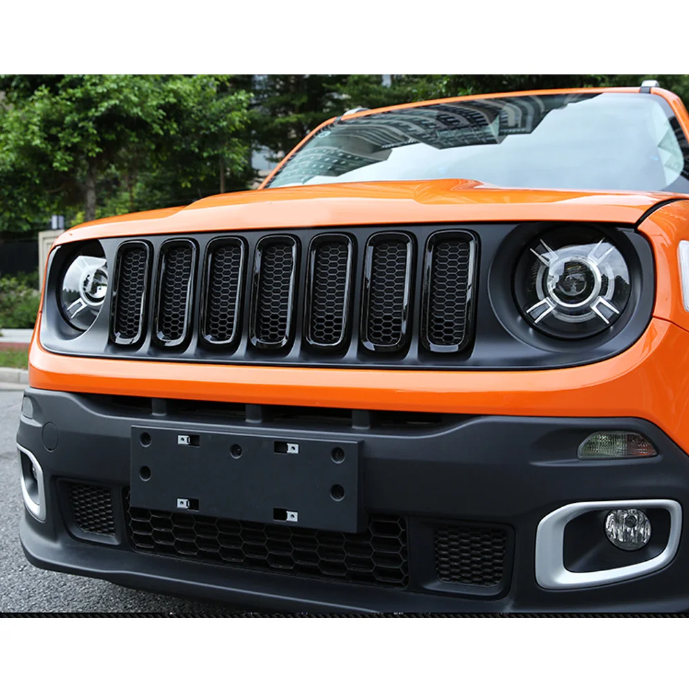 Car Body Styling Cover Detector ABS Chrome Trim Front Up Grid Grill Grille Frame 7pcs For Jeep Renegade 2017 2018 2019 2020 - view 2