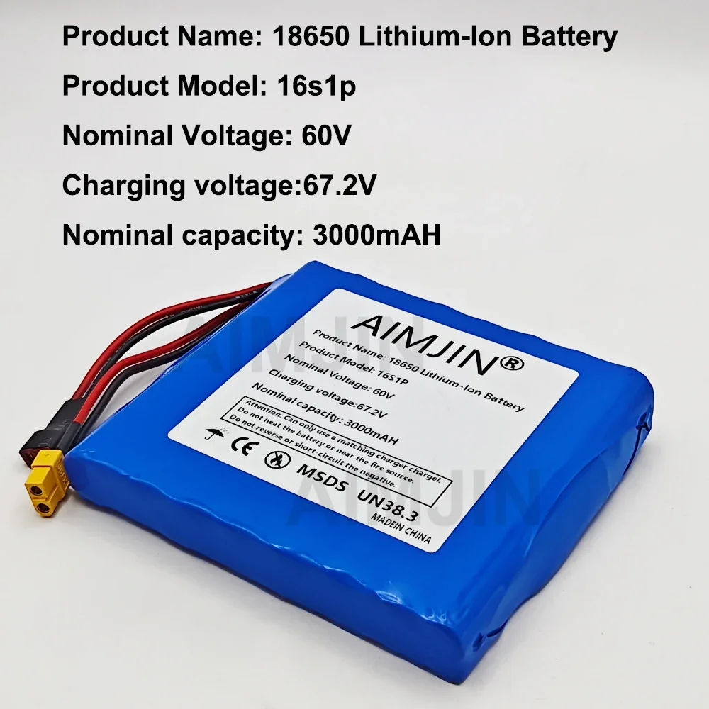 60V Battery 3000mAH 16s1p Lithium battery pack with Bms for Electric Unicycle Battery Scooter Skateboard