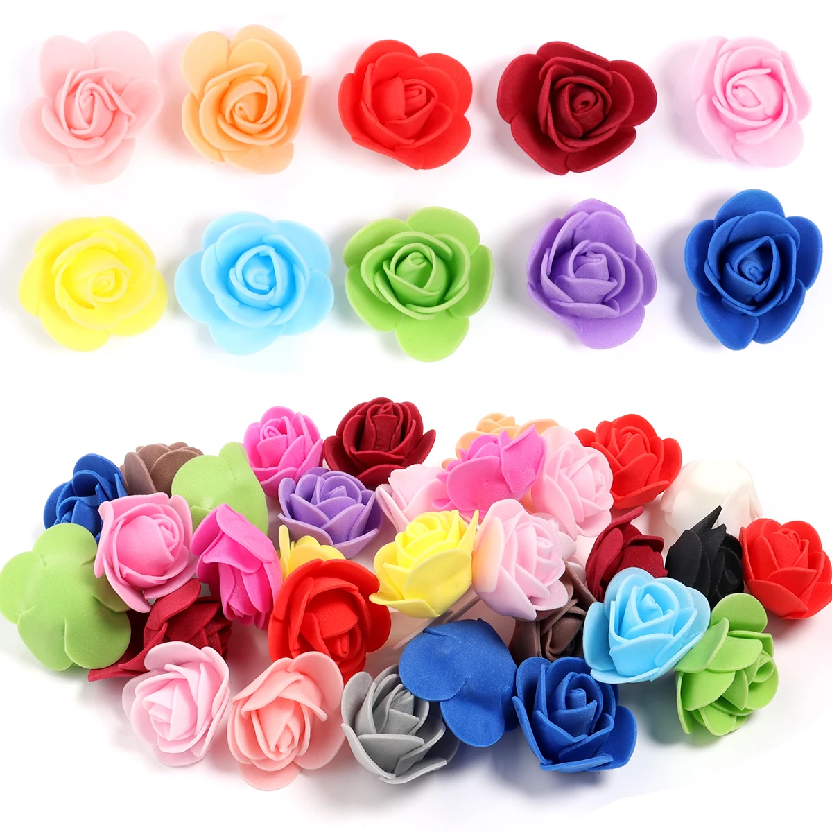 50pcs 3.5-4.5cm Mini PE Foam Rose Flower Head Artificial Rose Flowers Handmade DIY Party Wedding Home Decoration