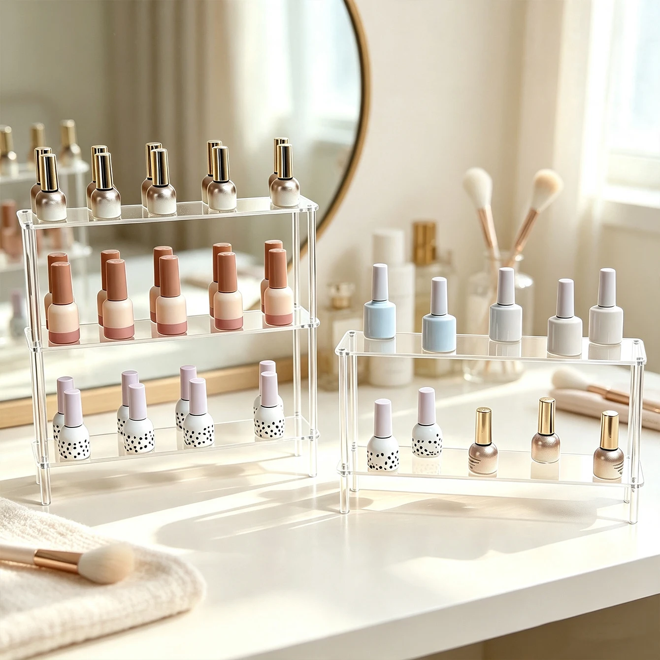 1pc 2/3Layer Rectangular Extended Transparent Acrylic Nail Varnish Tabletop Display Shelf Tabletop Perfume Cosmetics Shelf