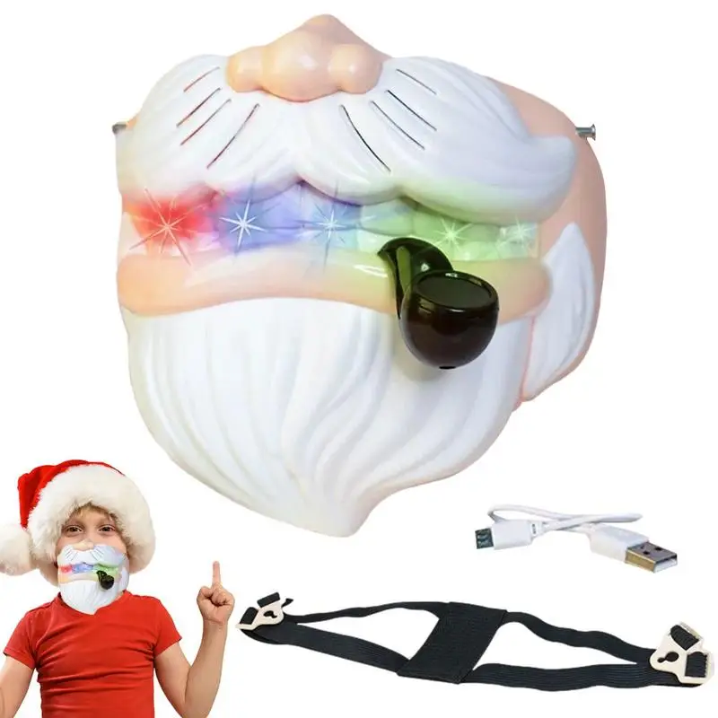 Glowing Face Cover Santa Claus Cosplay Masque Voice Changing Face Toy For Christmas Led Cosplay Facial Cover USB Rechargeable