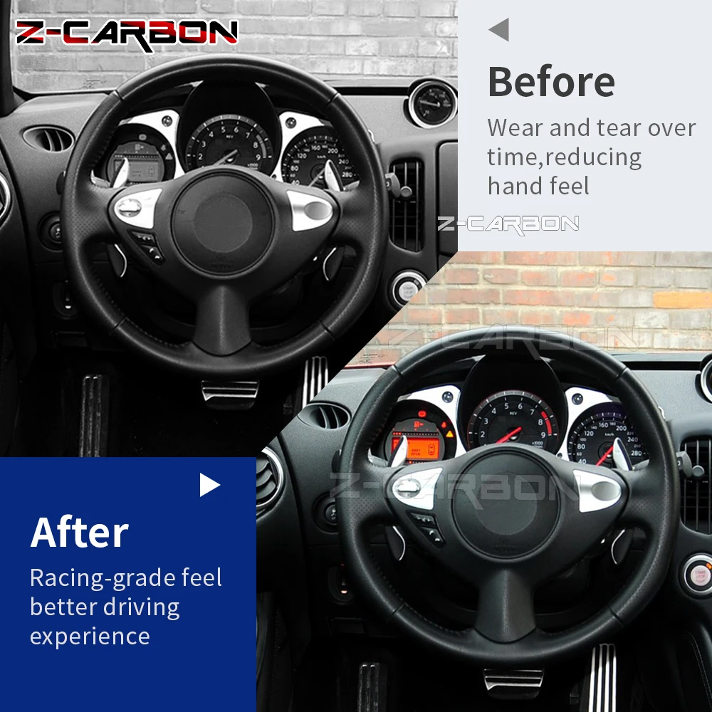 Real Carbon Fiber Steering Wheel Perforated Leather For Nissan 370Z 2009-2021 Red Stitching Racing Sport Wheel Car Accessories