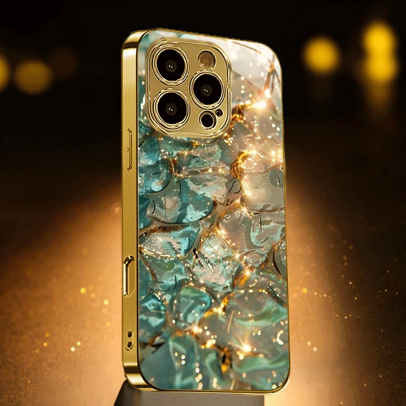 

A Stylish And Luxurious Blue Golden Glass Case for iPhone 17/16/16ProMax/15/14/13/12ProMax/11/11Pro Anti-drop protection