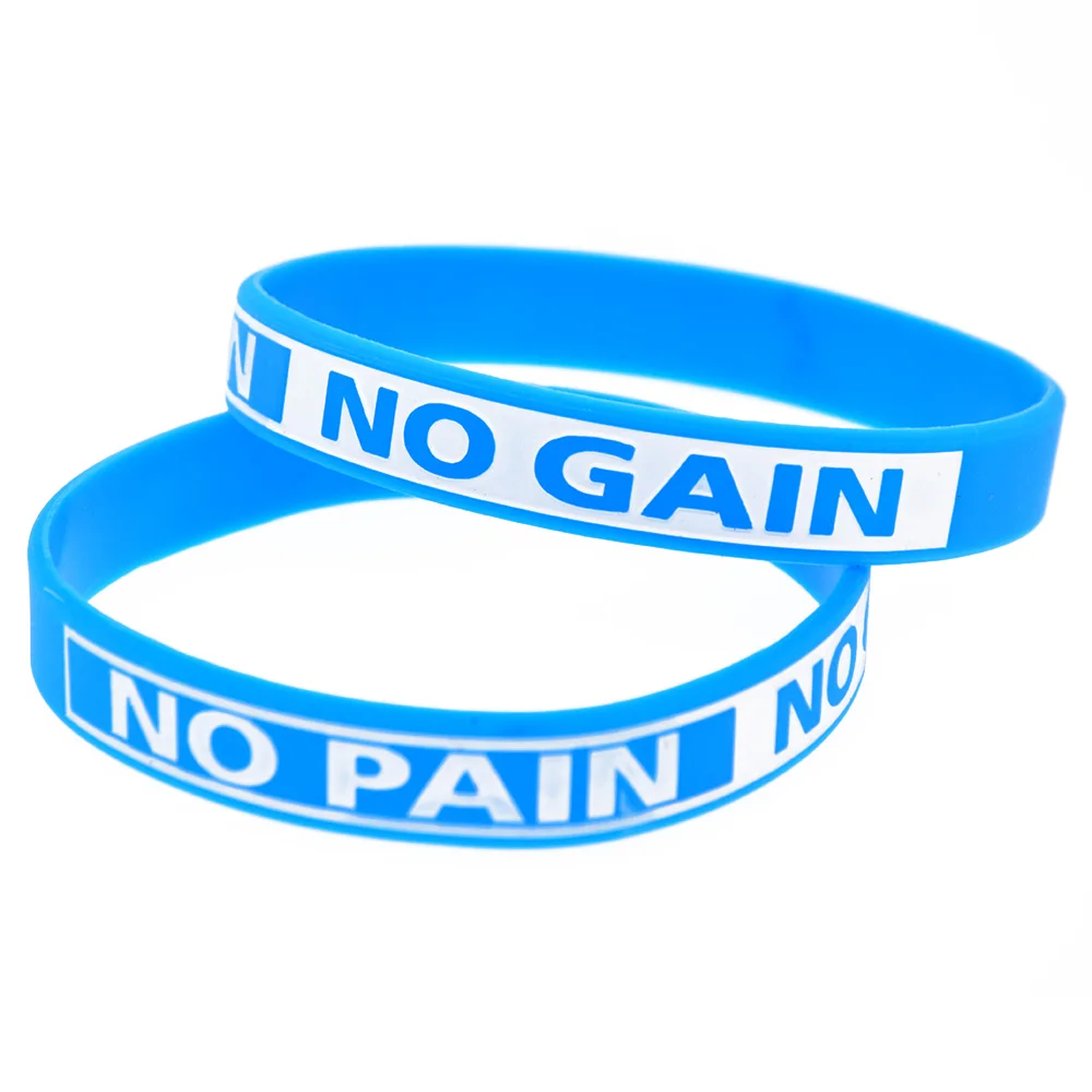 1 PC NO PAIN NO GAIN Motivation Silicone Wristband 1/2 Inch Wide Adult Size 4 Colors