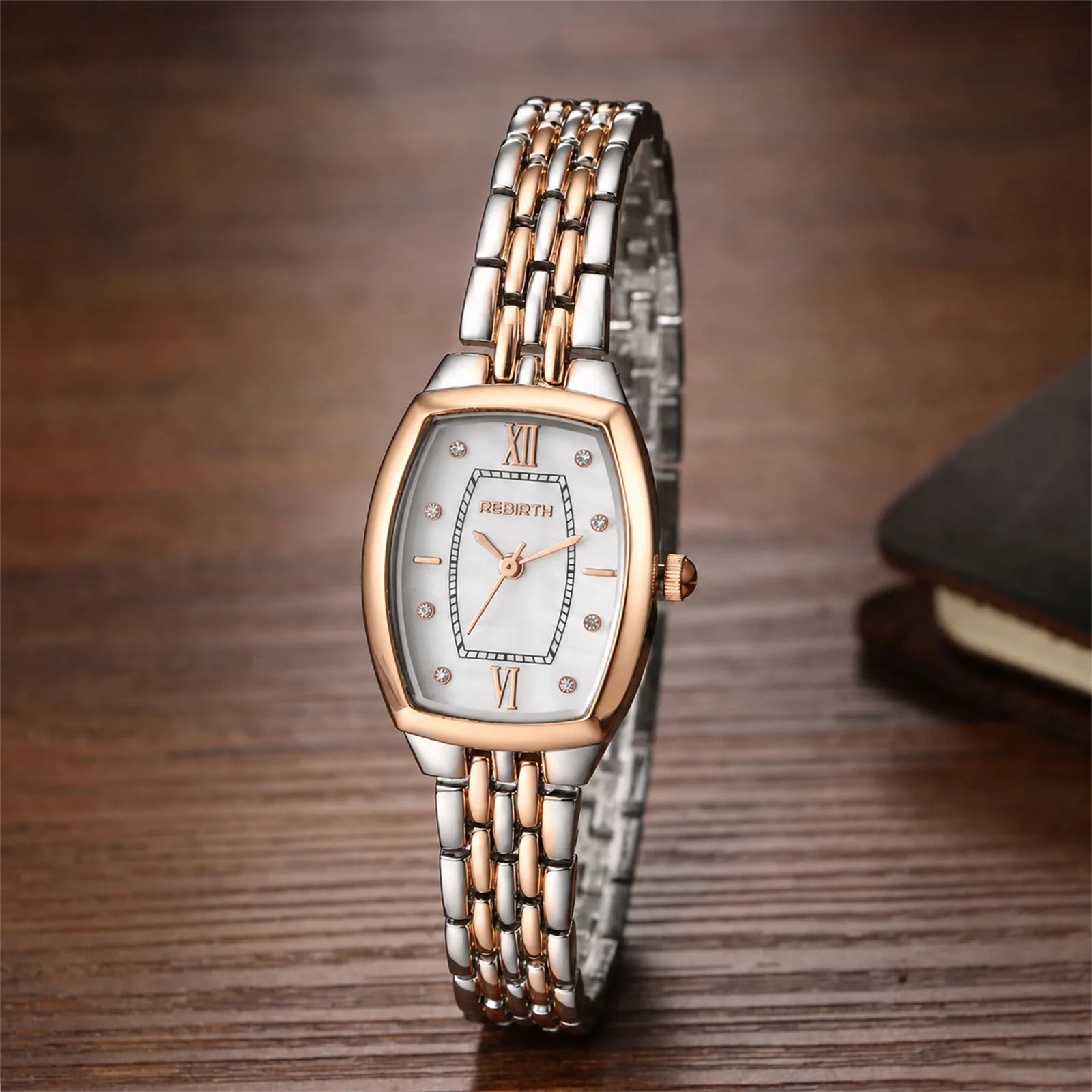 FLONGO Women's Casual Tonneau Analog Quartz Wrist Watch Two-tone Stainless Steel Band Fashion Dress Gift Classic Business