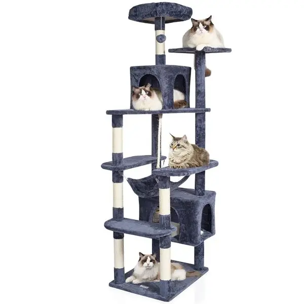 

VEVOR Cat Tree 72' Cat Tower with 2 Cat Condos Sisal Scratching Post Dark Grey