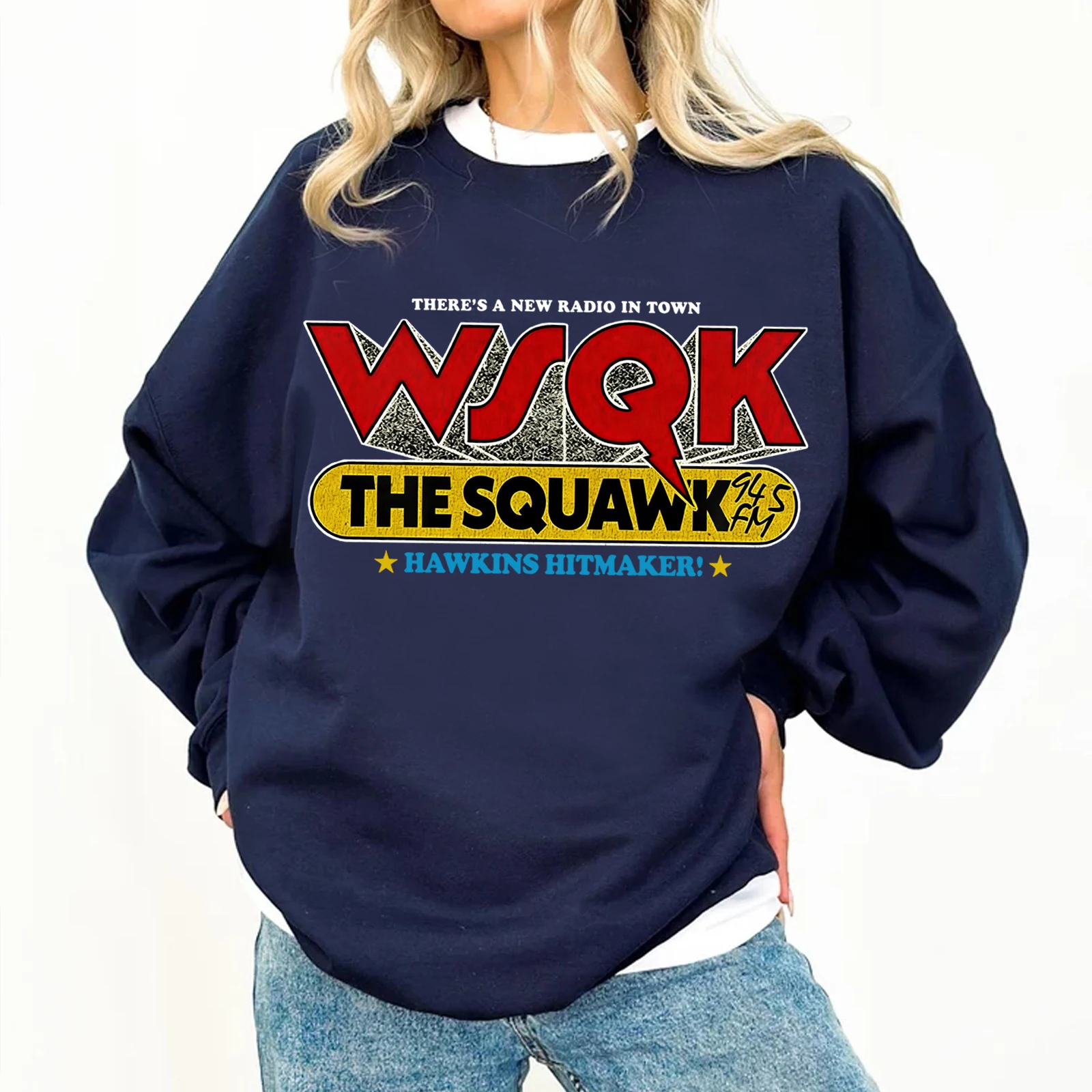 Wsqk the squawk 94.5 fm moletom homem mulher oversized harajuku o-pescoço manga longa moletom com capuz