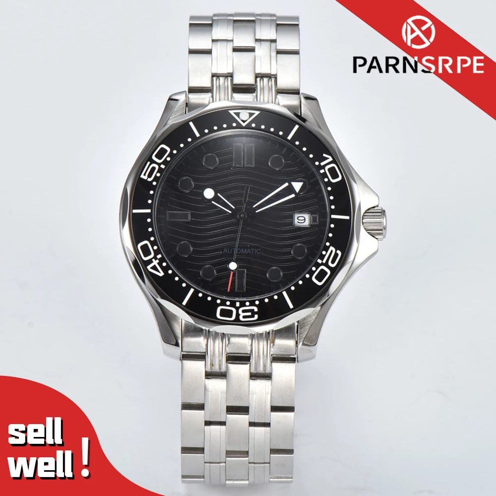 Quadrante luminoso con ondulazione del mare Orologio meccanico subacqueo da uomo classico di lusso da 41 mm 8215 Visualizzazione automatica della data con lunetta in ceramica