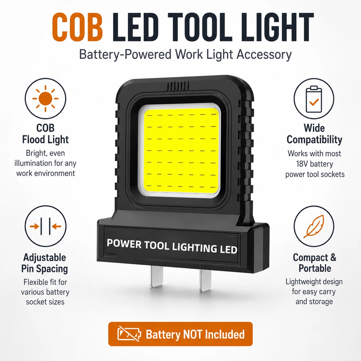 21V LED Work Light Adjustable Pin Spacing 2 Lighting Modes For 20V-21V Lithium Battery Auto Repair Camping Lamp No Battery