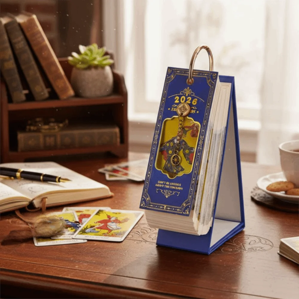 Vintage Oil Painting 2026 Card Calendar Inspirational Quotes Gold Ring Binding Daily Planner One-Way Page Turn Paper