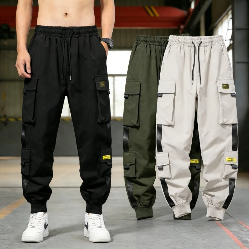 

Male Casual Hip Hop Streetwear Sweatpants Pencil Pants Men Joggers Cargo Pants Multi-pocket Elastic Waist Harem Techwear Pants