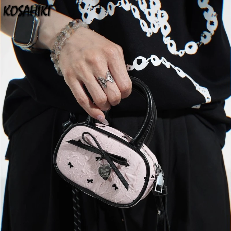 

Japanese Sweet Kawaii Bow Mini Top-Handle Bag Y2k Fairy Fashion Purses and Handbags Jacquard All Match Shoulder Crossbody Bags