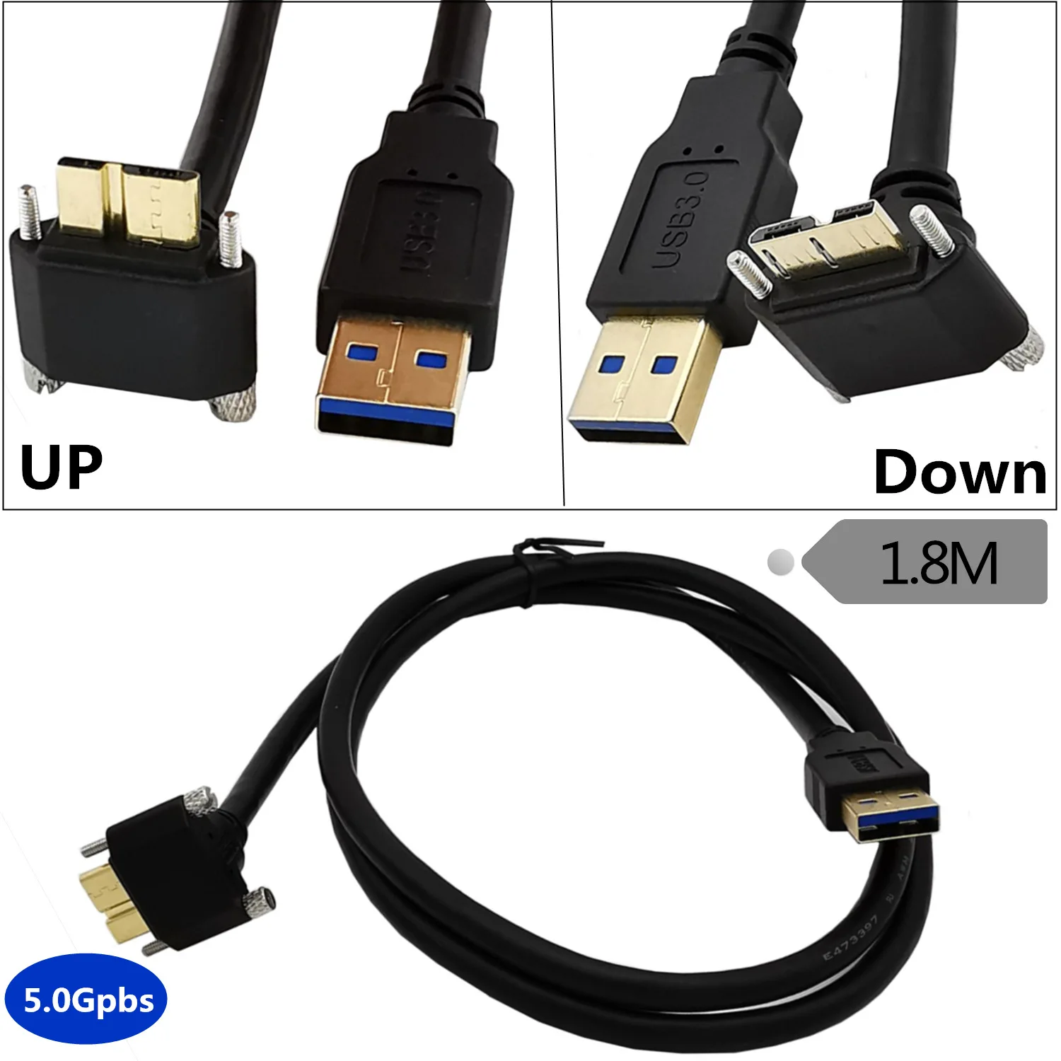 

Gold plated fixable strap screw USB3.0 to micro USB3.0 90 degree bend hard disk Industrial camera data cable