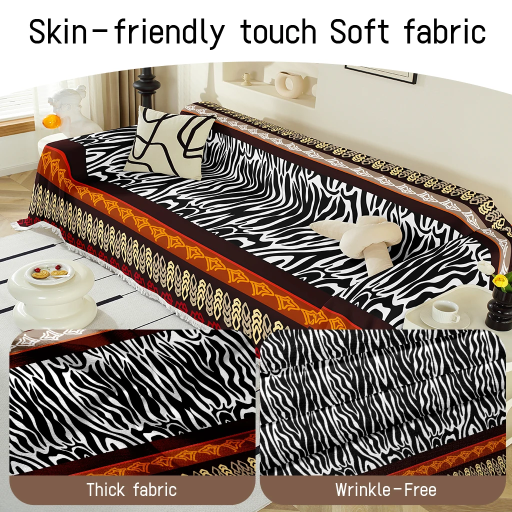 1pc Bohemian Ethnic Geometric Sofa Blanket, Zebra Stripe Tribal Print Couch Throw for Home Decor, Soft Modern Washable Cover