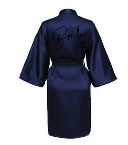 Wedding Party Team Bride Robe With Black Letters Kimono Satin Pajamas Bridesmaid Bathrobe SP003