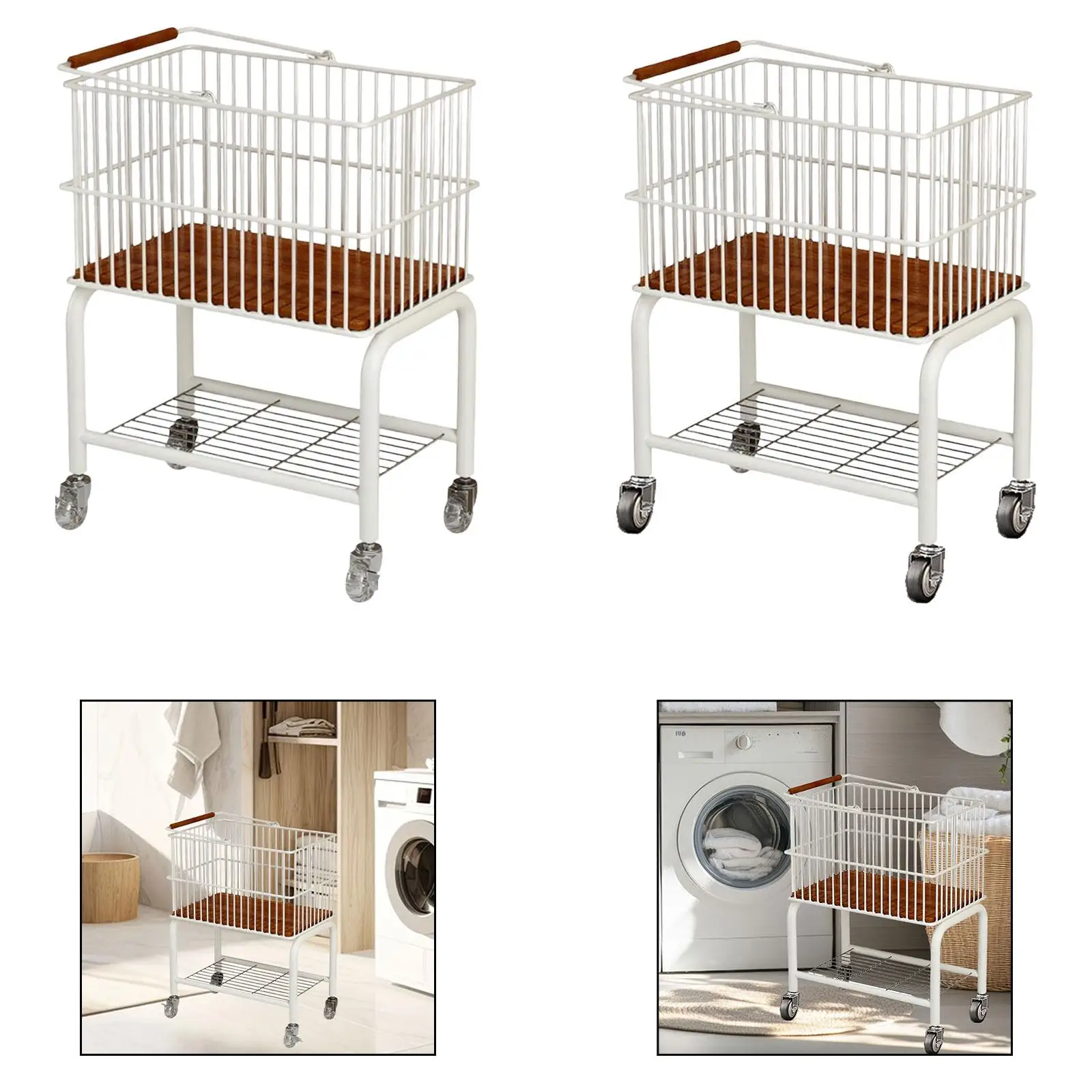 Mobile Laundry Cart with Removable Hamper Two Level Storage Shelf Laundry Basket with Wheels for Apartment and Dorm