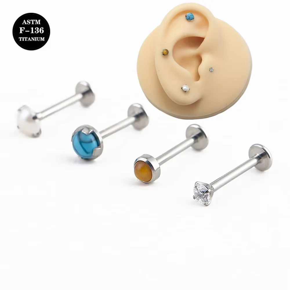 16G Titanium ASTM F136 Internal Thread Labret CZ Cartilage Daith Lip Earrings Stud Piercing Body Jewelry