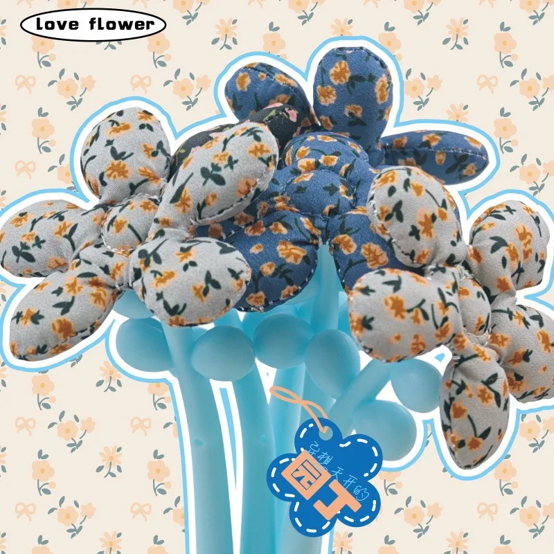10PCS Retro Floral Fabric Flower Neutral Pen Pastoral Three-dimensional Sunflower Literary Styling Pen Wholesale